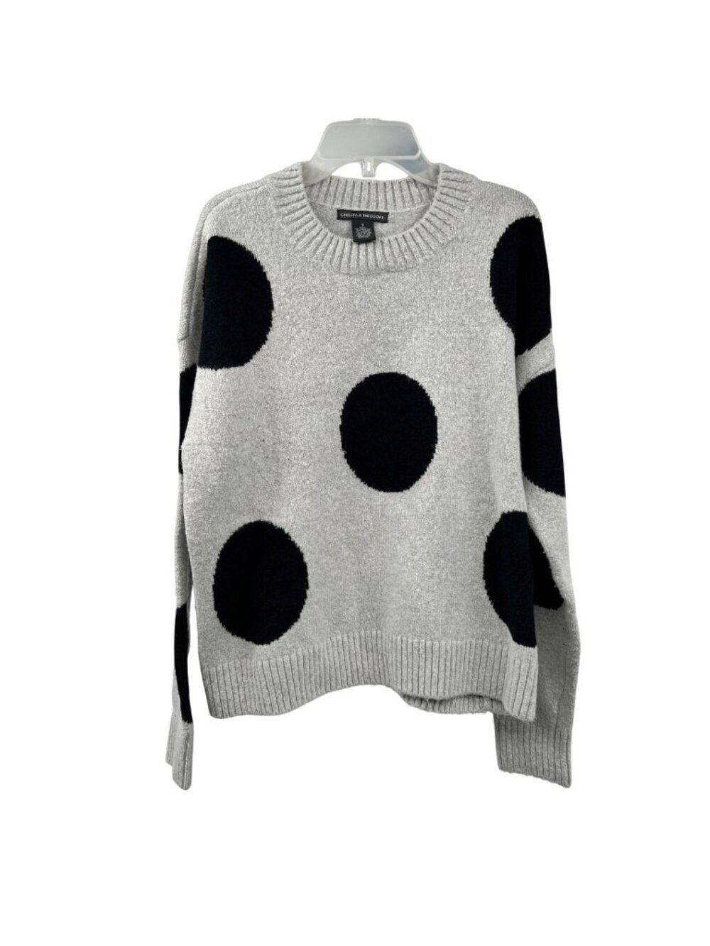 Chelsea & Theodore Polka Dot Cropped Sweater Knit Long Sleeve Gray/Black Small